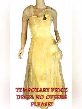 VINTAGE 1950'S YELLOW TULLE & TAFFETA FIT & FLARE PARTY DRESS (S)